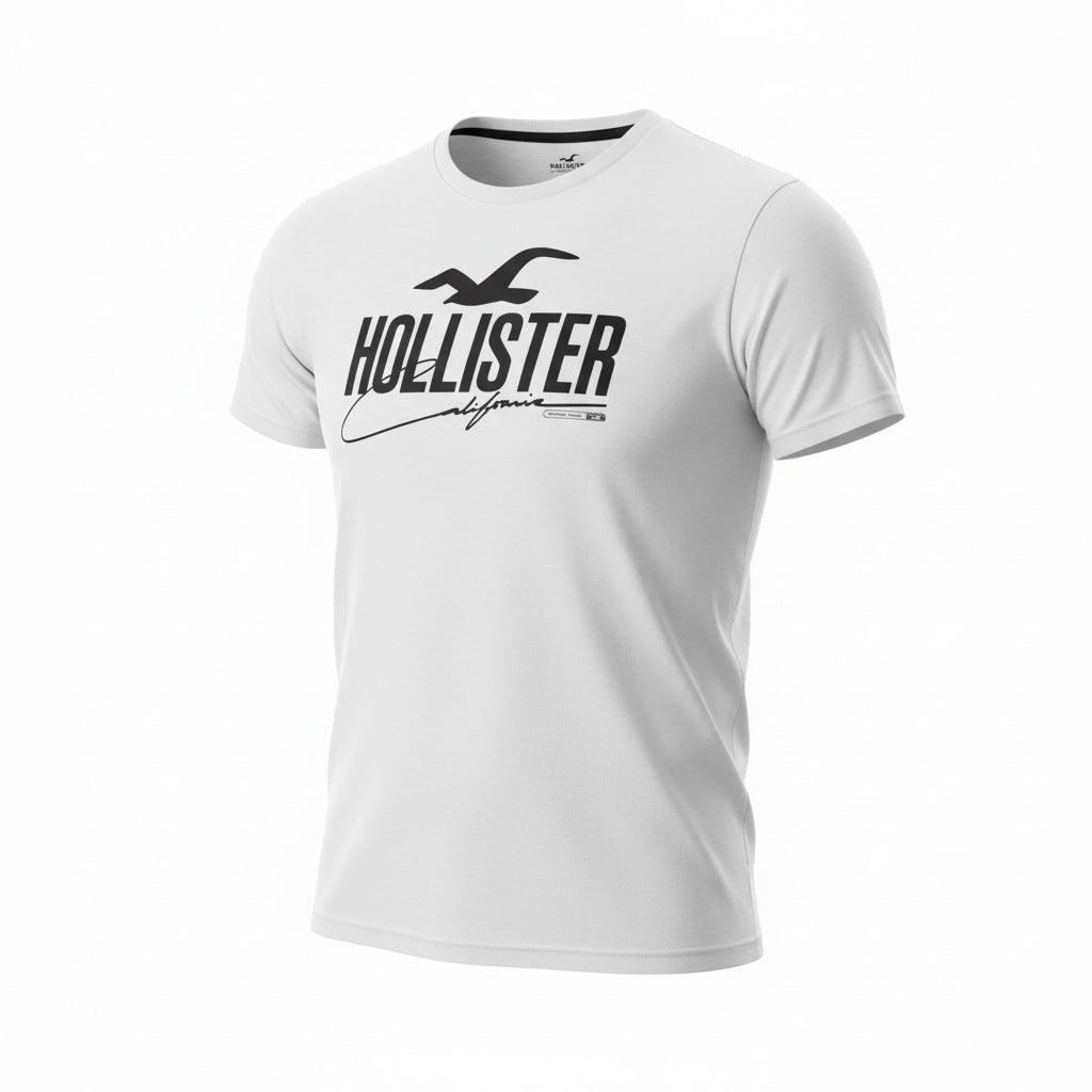 picknpack Hollister white short sleeve crew neck t-shirt with black graphic logo on chest