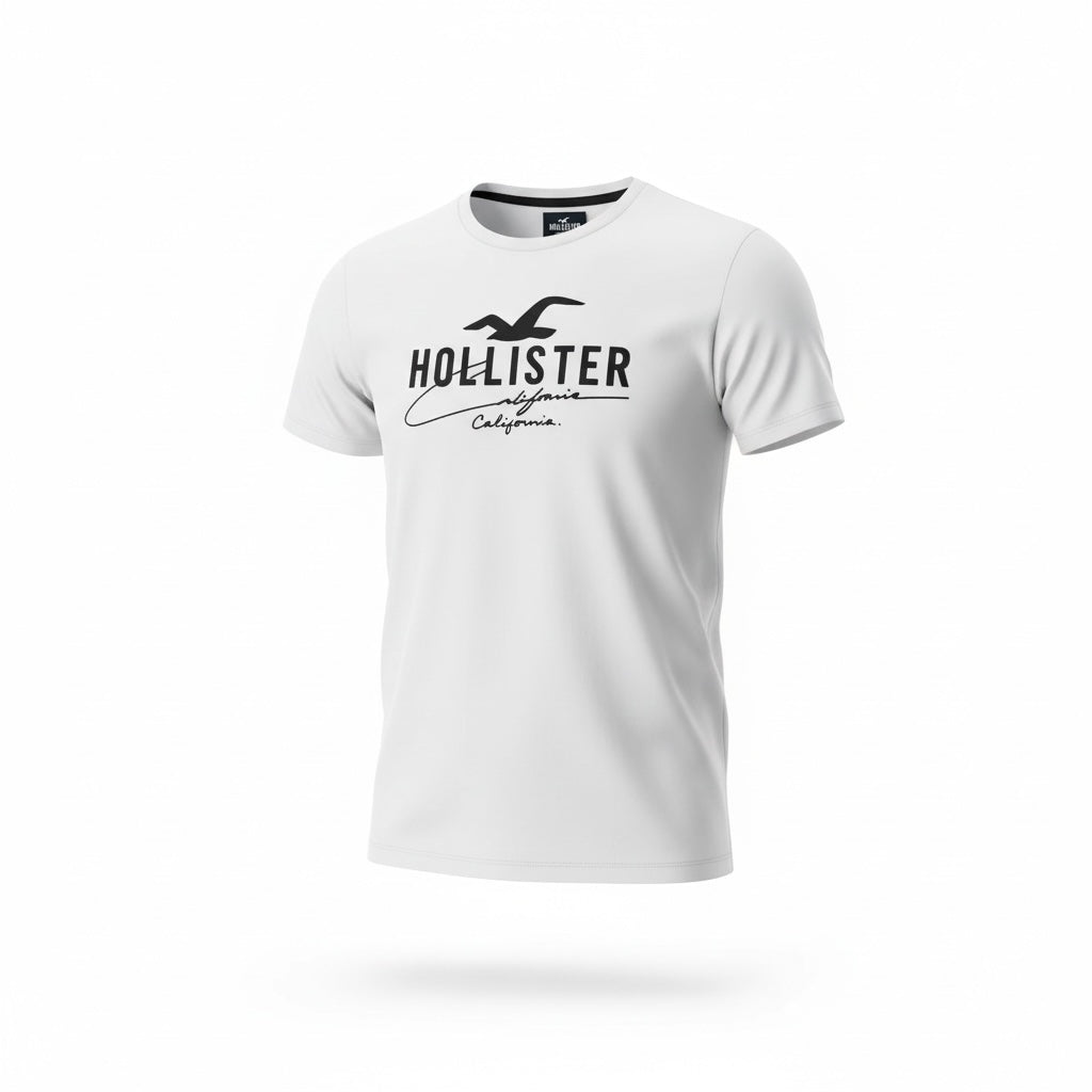picknpack white Hollister graphic crew neck t-shirt with black seagull logo and California branding on chest