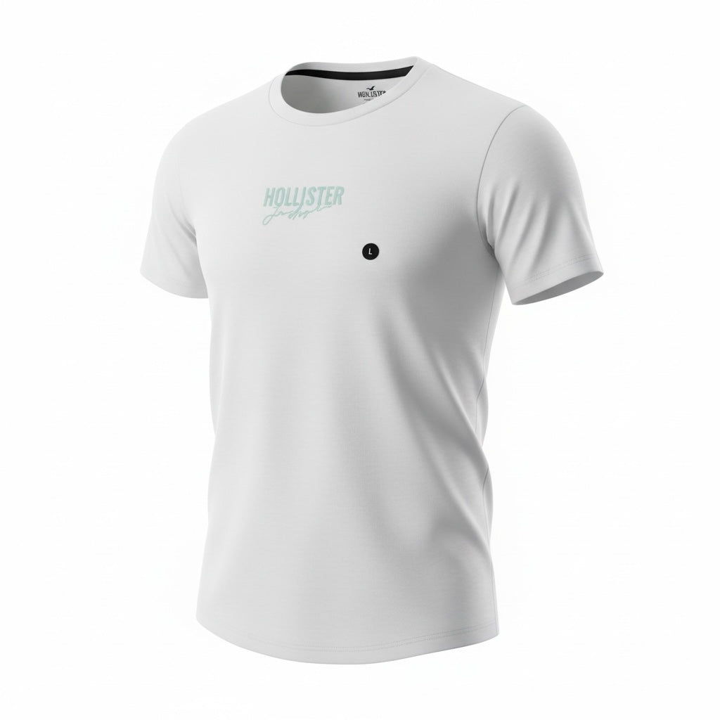 picknpack Hollister white short sleeve crew neck t-shirt with a subtle chest graphic in a soft cotton-blend fabric