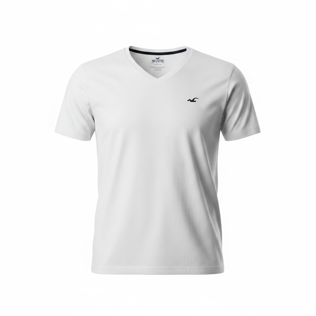 picknpack Hollister white short sleeve V-neck t-shirt with embroidered chest logo in soft cotton blend