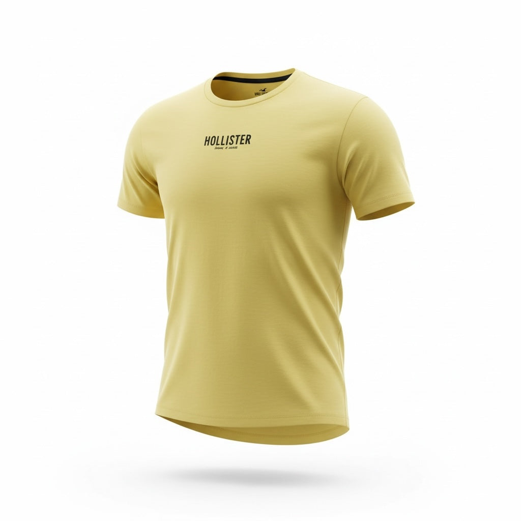 picknpack Hollister crew neck short sleeve t-shirt in muted yellow cotton blend with chest logo