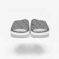 picknpack HUGO white pool slides with black all-over logo print on the strap and contoured footbed