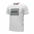 picknpack HUGO white crew neck t-shirt featuring a grey rectangular chest graphic with black logo lettering