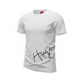 picknpack HUGO white crew neck short sleeve cotton t-shirt with black artistic script logo on the lower front