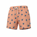 picknpack Hurley peach swim shorts with blue palm tree print, elastic waistband, and white drawstring.