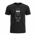 picknpack black crew neck t-shirt featuring a white line-art graphic of Karl Lagerfeld in a tailored cotton fit.