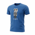 picknpack KARL LAGERFELD PARIS blue crew neck t-shirt featuring a stylized graphic print of the designer.