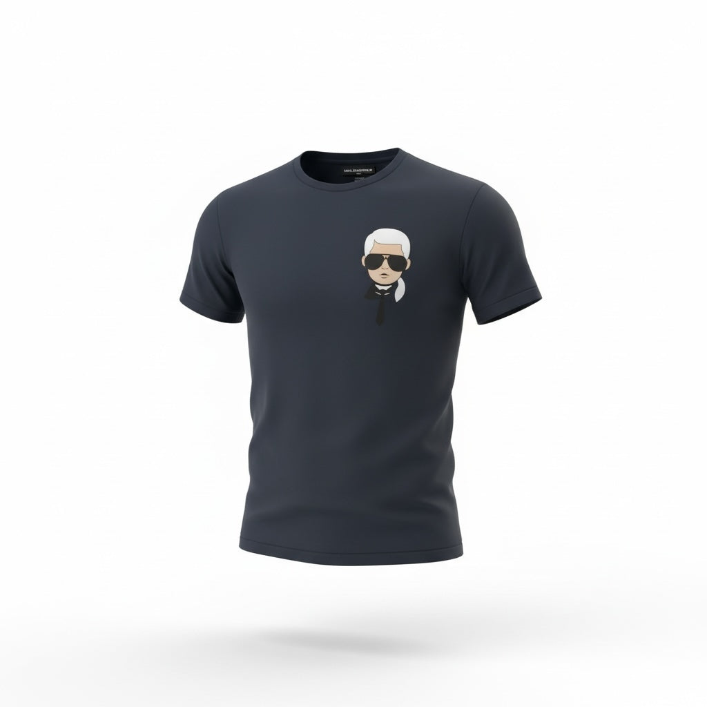 picknpack charcoal grey KARL LAGERFELD crew neck cotton t-shirt with stylized fashion icon chest graphic