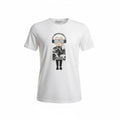 picknpack white cotton crew neck t-shirt featuring a stylized Karl Lagerfeld graphic print with headphones