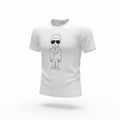 picknpack white crew neck t-shirt featuring a black line-art graphic of Karl Lagerfeld on soft cotton fabric