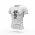 picknpack white crew neck t-shirt featuring a Karl Lagerfeld caricature graphic print with monogram pattern