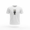 picknpack white crew neck cotton t-shirt featuring a black and white Karl Lagerfeld character graphic print
