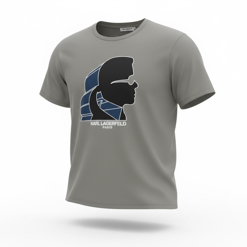 picknpack Karl Lagerfeld Paris grey cotton crew neck t-shirt with iconic silhouette graphic print