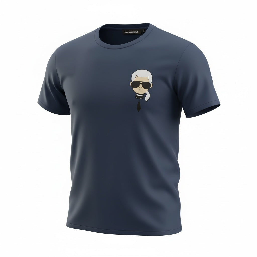 picknpack navy blue KARL LAGERFELD cotton crew neck t-shirt with iconic Karl graphic print on the chest