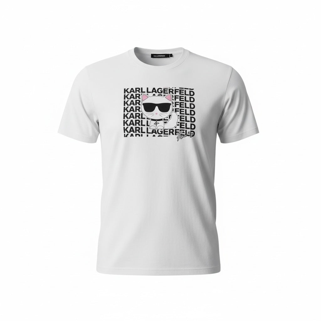 picknpack white KARL LAGERFELD cotton crew neck t-shirt with graphic cat print and logo design