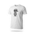 picknpack white cotton crewneck t-shirt featuring a Karl Lagerfeld caricature graphic with monogram print
