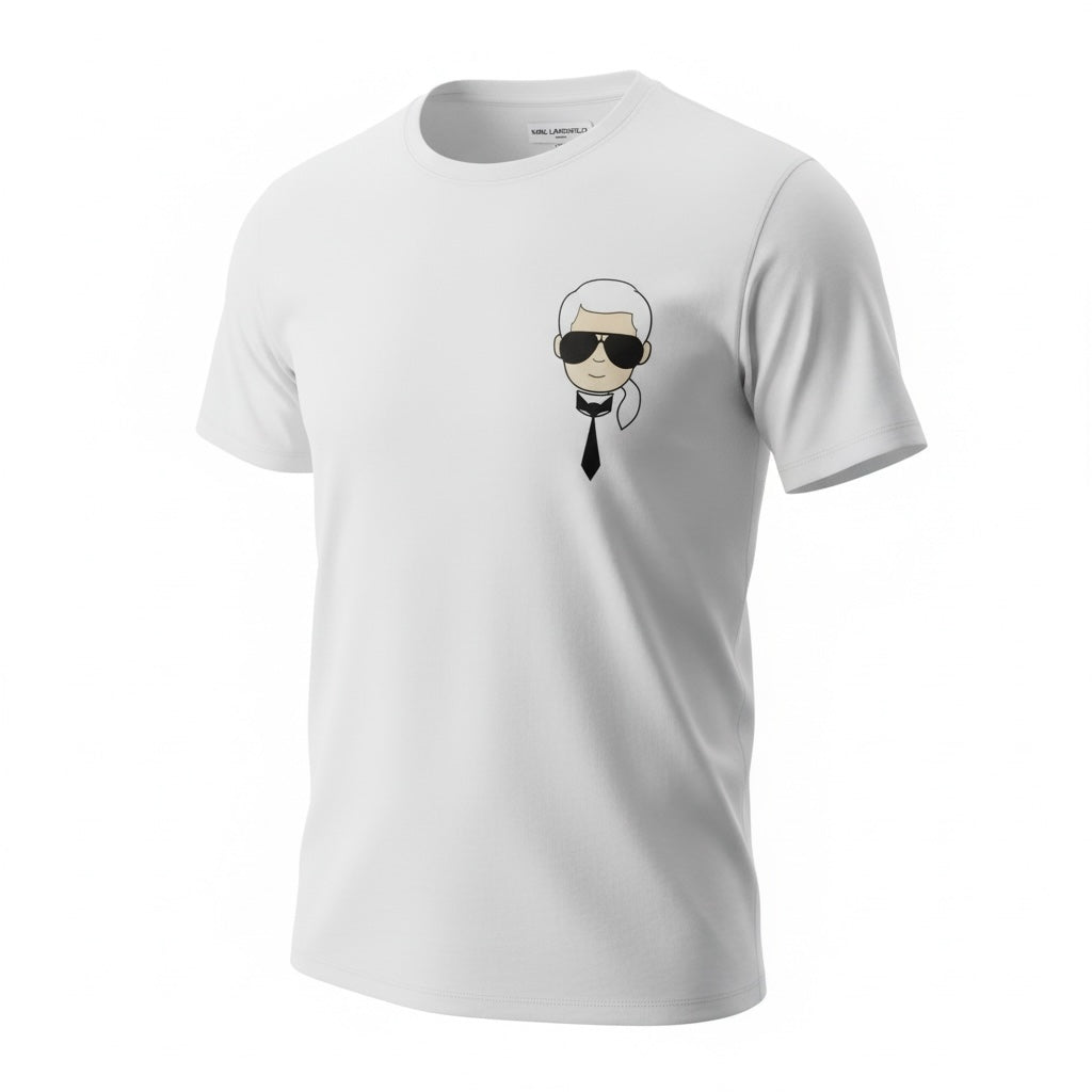 picknpack white KARL LAGERFELD cotton crew neck t-shirt with a stylized graphic character print on the chest