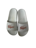 picknpack Lacoste light grey rubber slide sandals with a muted rose crocodile logo on the wide strap