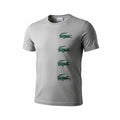 picknpack Lacoste heather grey crew neck cotton t-shirt with four stacked green crocodile logos on the chest