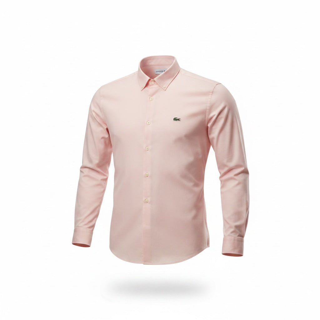 picknpack Lacoste pastel pink long sleeve cotton oxford shirt with button-down collar and chest logo