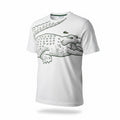 picknpack Lacoste white cotton crew neck t-shirt featuring a large green artistic crocodile graphic print on front