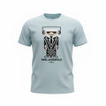 picknpack light blue cotton crew neck t-shirt featuring a pixel-art graphic of Karl Lagerfeld in a suit.