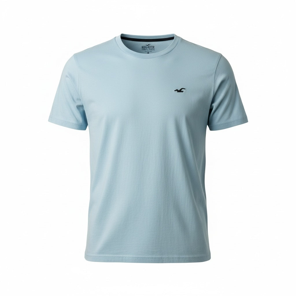 picknpack light blue Hollister crew neck t-shirt with short sleeves and a small embroidered logo on the chest