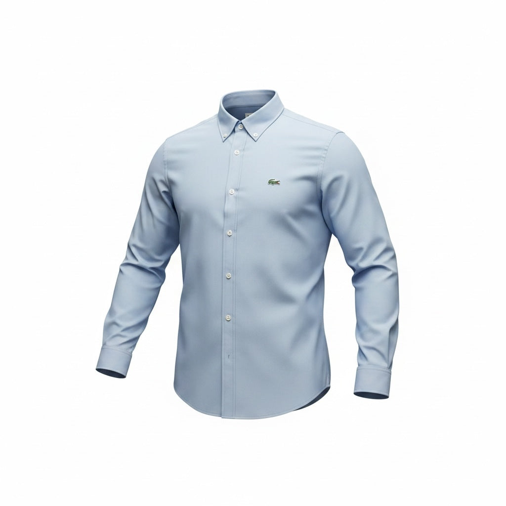 picknpack light blue Lacoste long sleeve button down shirt with a classic collar and signature crocodile logo on chest