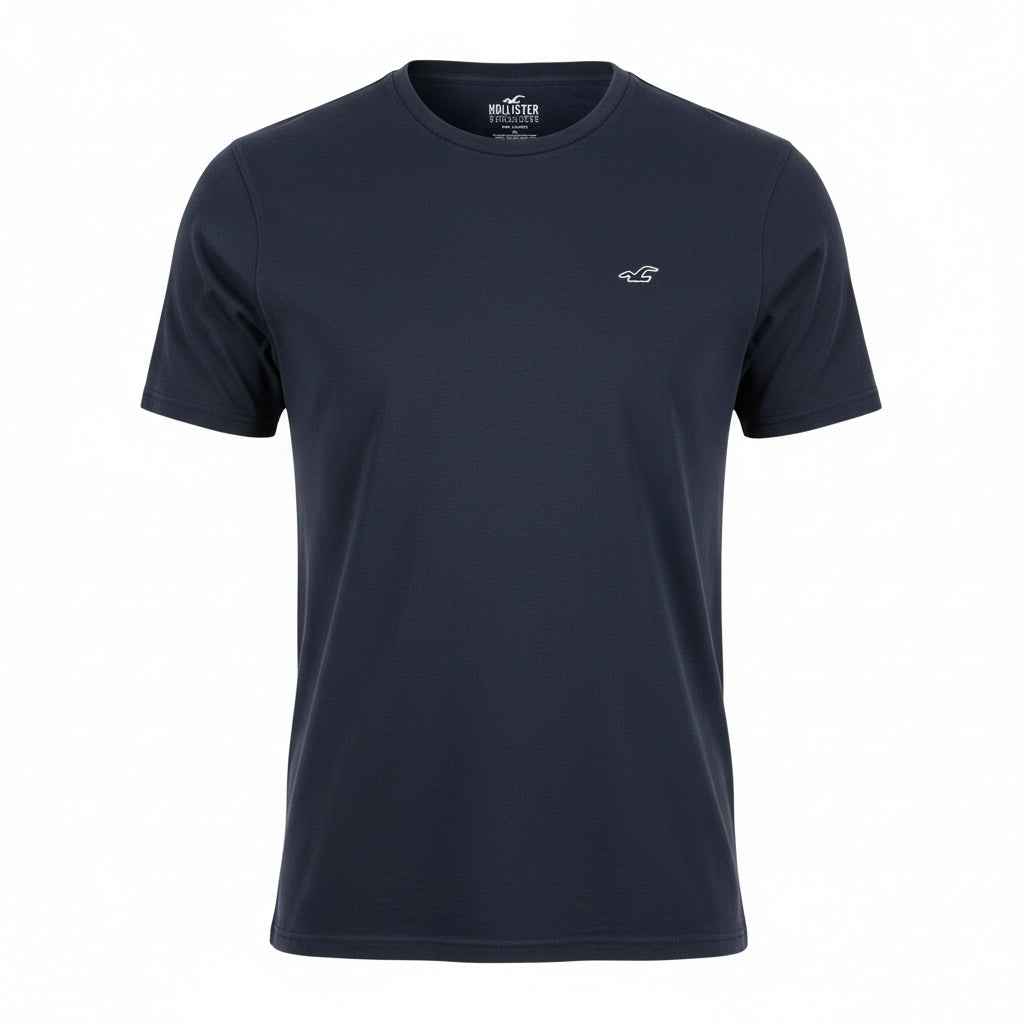 picknpack navy blue Hollister short sleeve crew neck t-shirt with embroidered chest logo in soft cotton blend