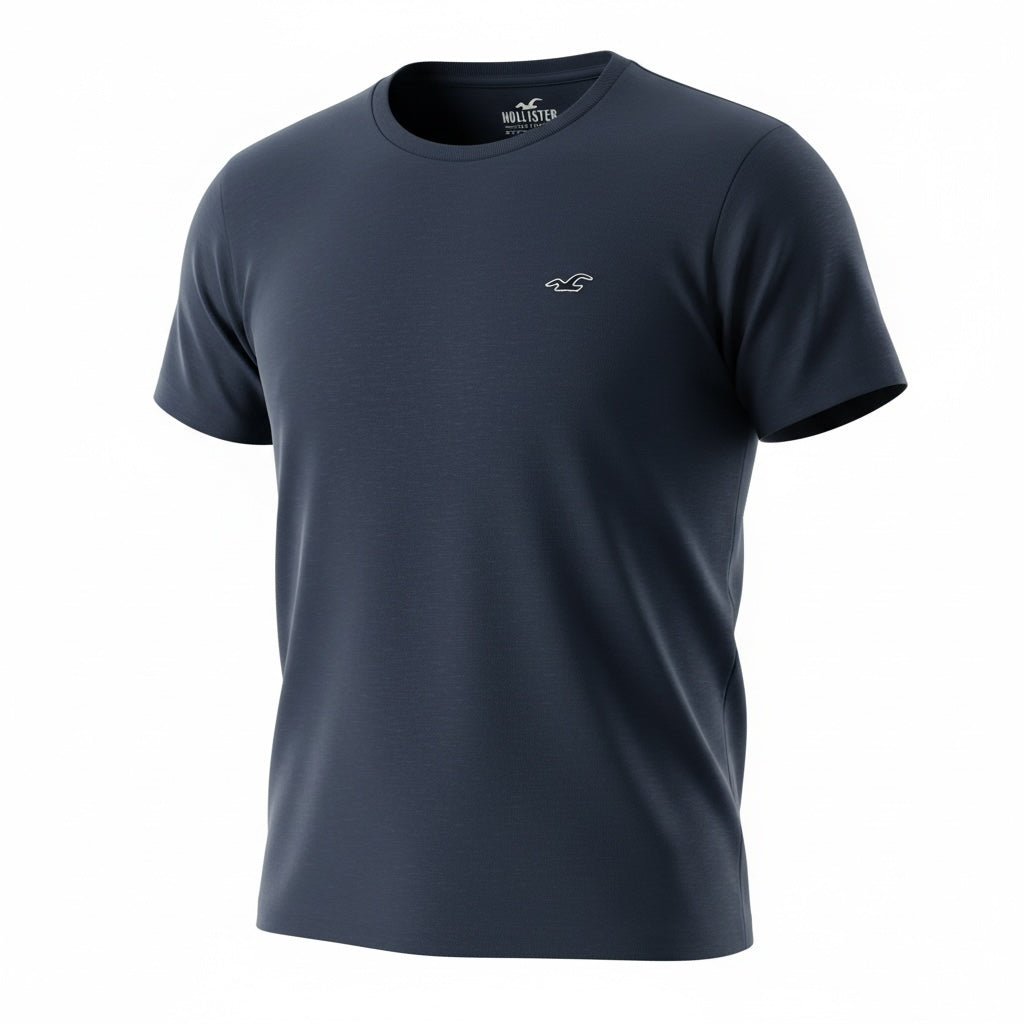 picknpack navy blue Hollister crew neck short sleeve t-shirt with a small embroidered logo on the chest