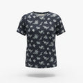 picknpack navy blue short sleeve t-shirt with a delicate white floral print and a classic crew neckline.