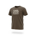 picknpack olive-brown KARL LAGERFELD cotton crew neck t-shirt with a white barcode graphic print on the chest