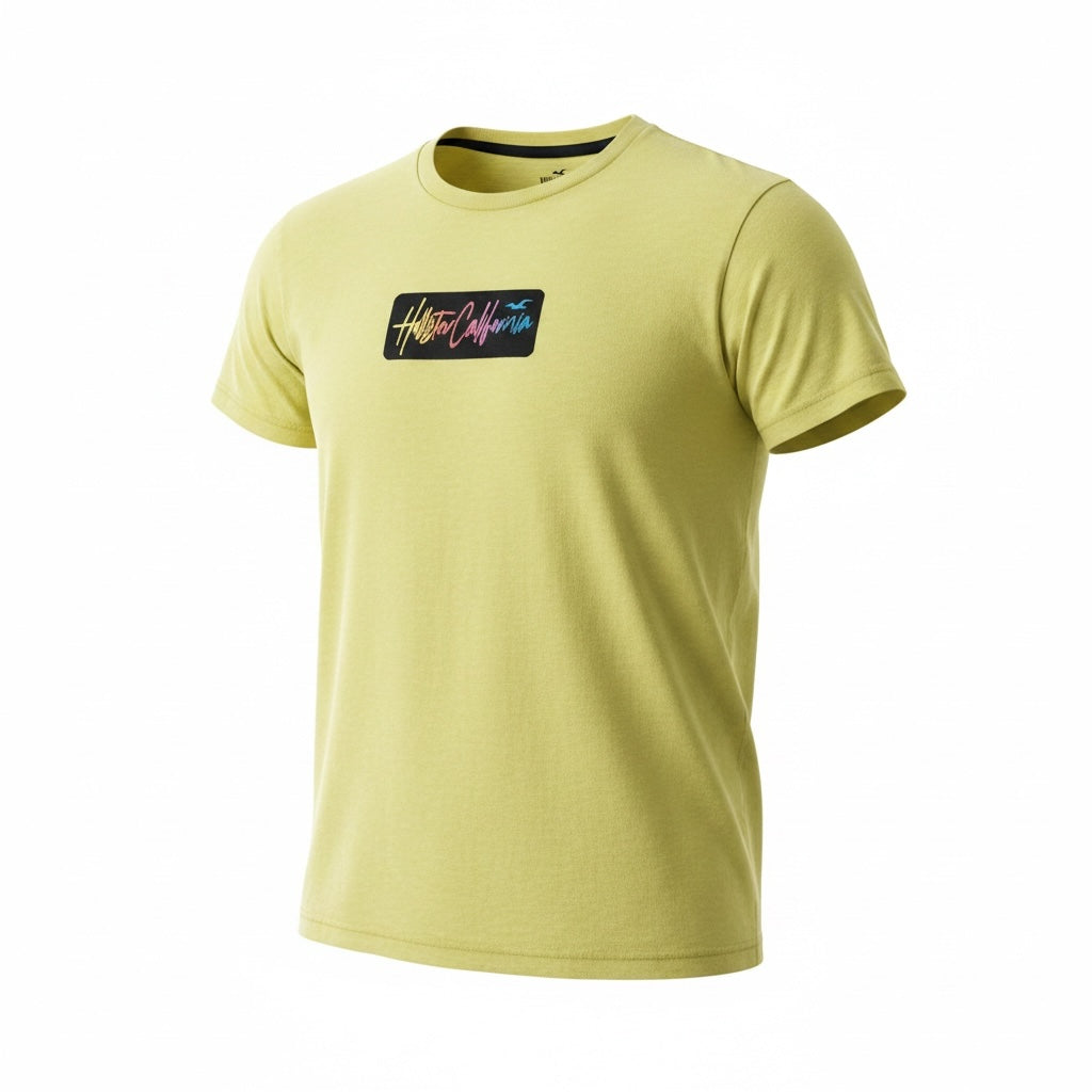 picknpack pale yellow Hollister California crew neck t-shirt with a small rectangular chest logo graphic