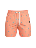 picknpack peach swim shorts with all-over pineapple print, elastic waistband, and drawstring closure.