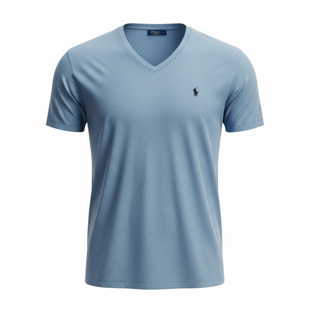 picknpack Polo Ralph Lauren heathered light blue short sleeve V-neck t-shirt with signature embroidered pony logo