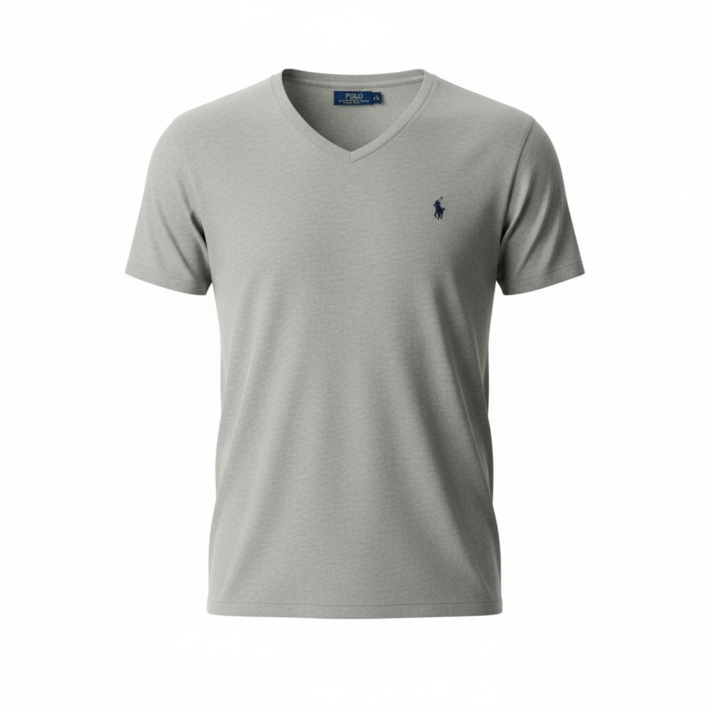 picknpack Polo Ralph Lauren heather grey short sleeve V-neck t-shirt with signature embroidered pony logo