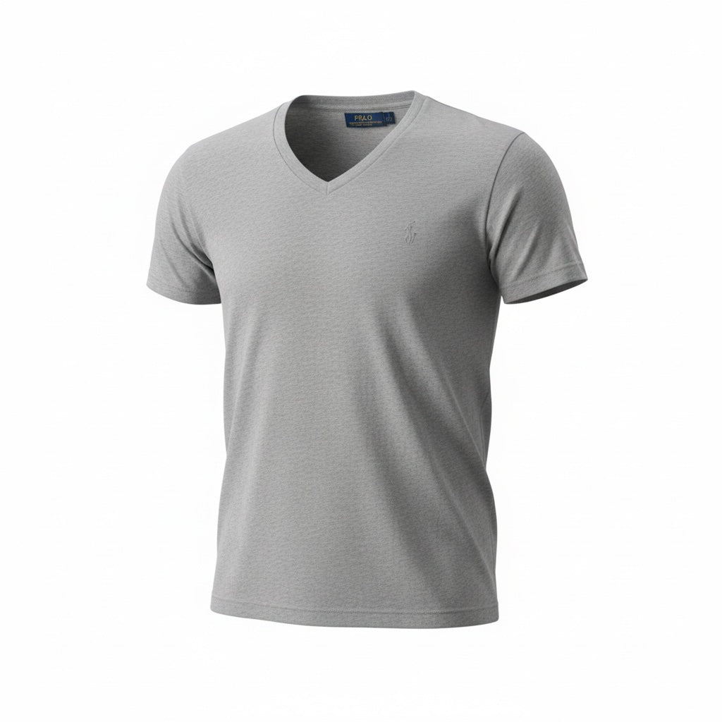 picknpack Polo Ralph Lauren grey cotton jersey V-neck t-shirt with tonal embroidered logo on the chest