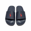 picknpack Polo Ralph Lauren navy blue synthetic pool slides with red embroidered pony logo on the wide strap