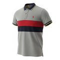 picknpack Ralph Lauren grey cotton-blend pique polo shirt with navy and red chest stripes and tipped collar