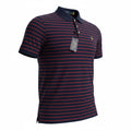 picknpack Ralph Lauren navy and red striped cotton pique polo shirt with ribbed collar and embroidered logo