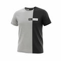 picknpack RELIGION split panel crew neck t-shirt in grey marl and black with a front logo patch