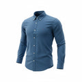 picknpack Tommy Hilfiger blue long sleeve button down shirt with micro-texture and chest logo on white background