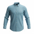 picknpack Tommy Hilfiger dusty blue long sleeve button-down shirt with textured fabric and chest logo