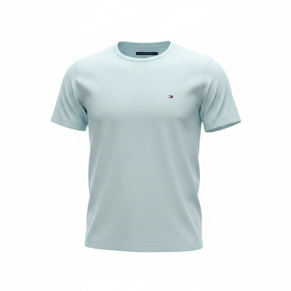 picknpack Tommy Hilfiger light blue crew neck t-shirt with signature embroidered flag logo on the chest