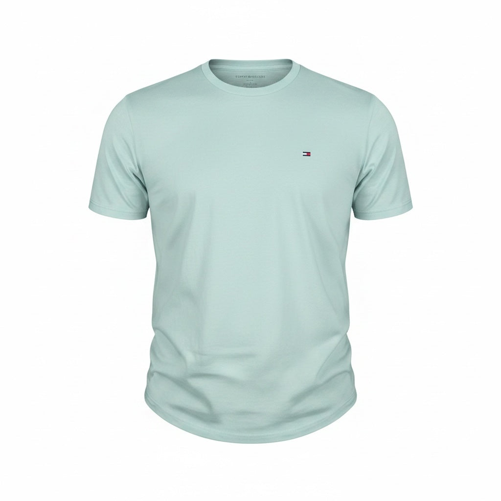 picknpack Tommy Hilfiger light mint green crew neck cotton t-shirt with signature logo embroidery on the chest