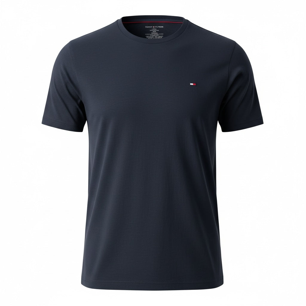 picknpack Tommy Hilfiger navy blue crew neck cotton t-shirt with small embroidered logo on chest