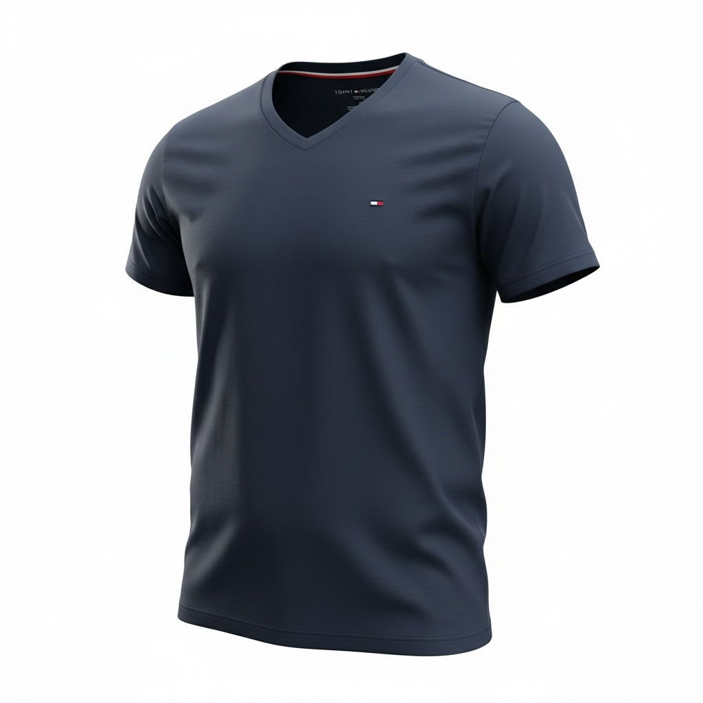 picknpack Tommy Hilfiger navy blue short sleeve V-neck t-shirt with small chest logo embroidery
