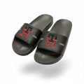 picknpack Tommy Hilfiger olive synthetic pool slide sandals with red and black embroidered monogram logo