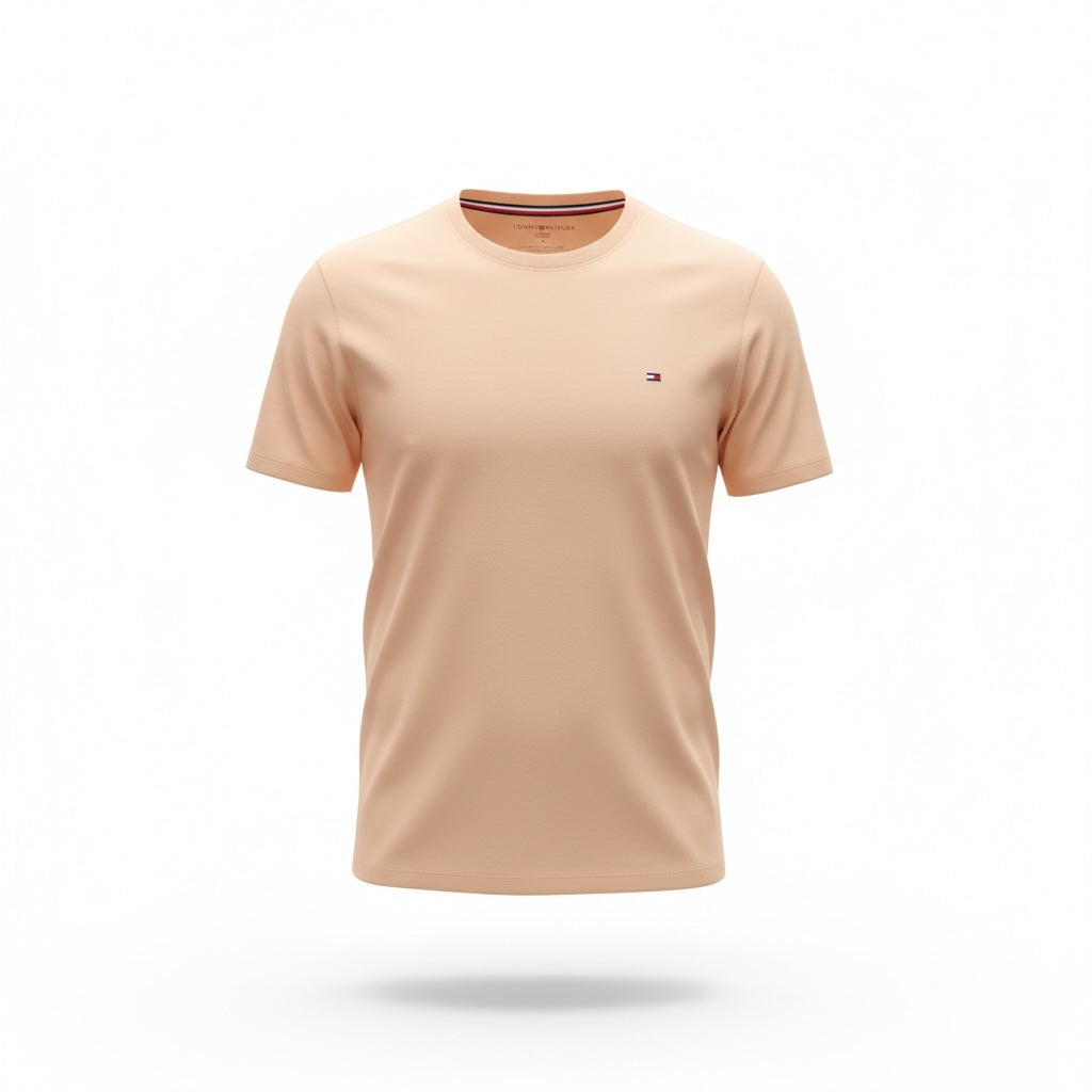 picknpack Tommy Hilfiger peach crew neck short sleeve cotton t-shirt with signature chest logo embroidery