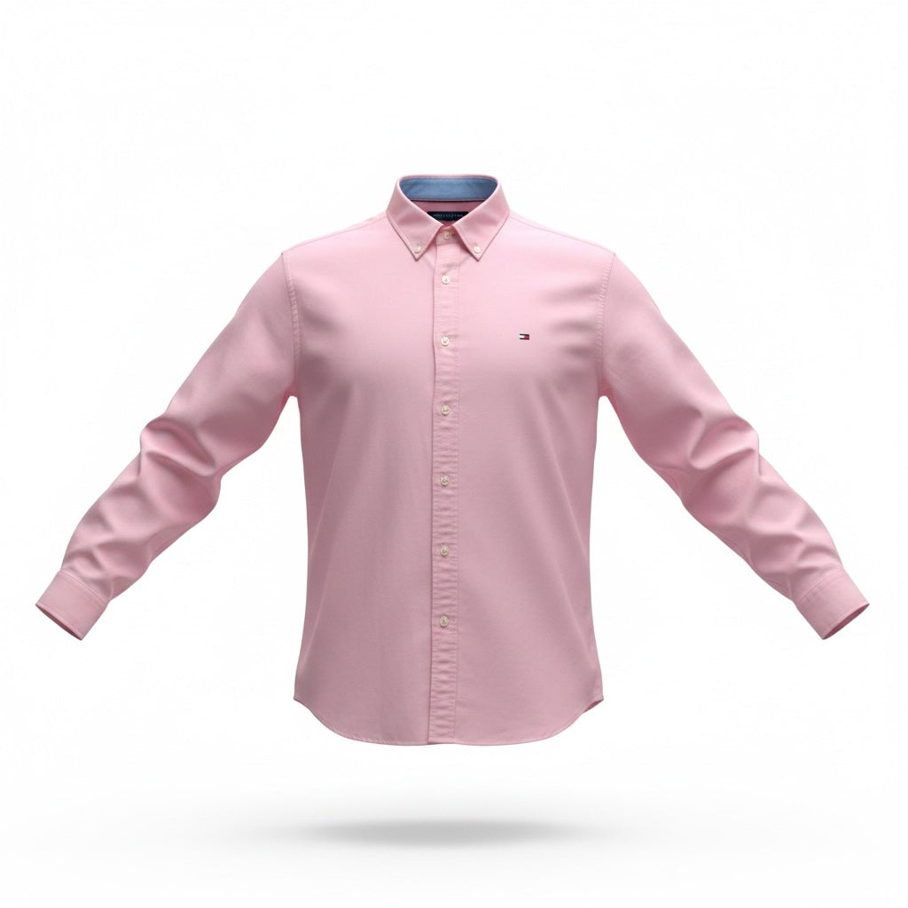 picknpack Tommy Hilfiger pastel pink long sleeve cotton button-down shirt with embroidered chest logo